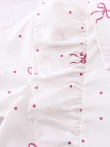 Set de 2 piezas para niñas pequeñas: Blusa elegante y dulce con cuello de moño de lunares rosas y falda corta de línea A única, apropiado para uso casual, vacaciones, salidas diarias, regalos, primavera/verano/otoño