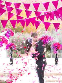 1 套/15 件热粉色派对装饰品，包括三角旗、紫红色闪亮卡片花环、单身派对、婚礼、新娘送礼会、周年纪念、火烈鸟生日派对装饰品 - 亮面玫紅 - 查看 5