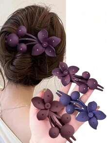 4pcs/Set Ladies Acrylic Rhinestone Flower Hair Clips, Simple Elegant Fashion Hairpins, Sweet Delicate Hair Accessories, Suitable For Daily Outings (Actual Product Delivery Without Card Packaging, Card Only For Shooting, May Have Slight Scratches And Glue As Normal, Won't Affect Use), Claw Clips, Hair Claws, Hair Slide, Hair Barrettes, School Stuff - Multicolor - View 8