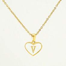 1pc Personalized Heart-Shaped White Shell Initial Necklace Stainless Steel Non Tarnish Women Letter Necklace