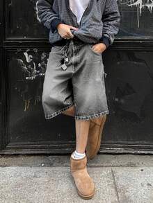 春夏新款时尚休闲水洗牛仔七分裤，宽松百搭，简约风格牛仔裤 - 淺灰色 - 查看 3