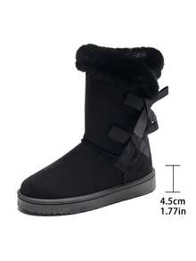 Outdoor Winterstiefel in Große Größen mit Schleife, thermisch gefüttert, knöchelhoch, für Damen, geeignet für Outdoor, Straße, Zuhause - Schwarz - Übersicht 9