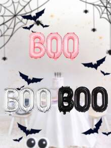 3pcs/Set Halloween BOO Balloon Kit, Black, Pink, Silver Letter Balloons, Suitable For Halloween Decoration, Ghost Party, Indoor/Outdoor Halloween Decoration, Halloween Party, Haunted House, Halloween Home Party Supplies - 彩色 - 查看 6