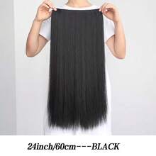 28 英寸长直发合成接发，隐形无缝蓬松夹式假发，女士适用，耐热纤维材质，可加热拉伸 - 彩色 - 查看 18