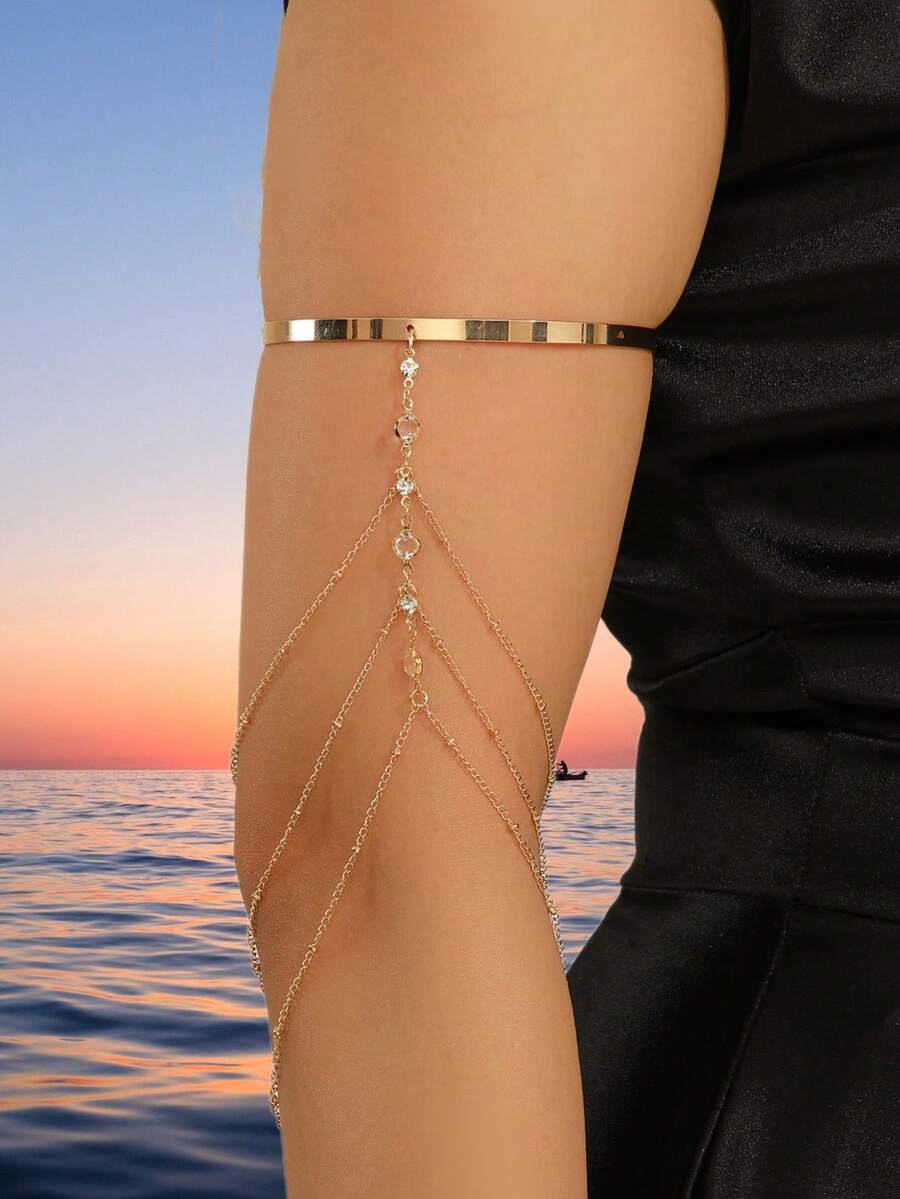 سوار معدني بشرائط معدنية قابل للتعديل، إكسسوار جسم جذاب للنساء