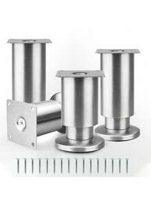 4 piezas de patas de muebles ajustables de metal - Patas de gabinete de acero inoxidable de alta resistencia con acabado cepillado para sofá, cama, mesa, uso en el hogar y la oficina - Multicolor - Ver 2