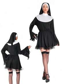 1件/3件 - 成人修女服装套装，女士圣女牧师角色扮演服装头饰套装，修女服装采用优质透气氨纶和涤纶制成，弹性佳，柔软舒适，易于穿戴。此外，服装轻盈，不会给您带来沉重的负担，可长期穿着。万圣节 - 彩色 - 查看 6