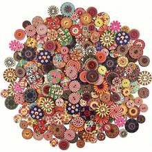 50pcs 15mm & 20mm Mixed Color Smooth Retro Wooden Buttons, 2-Hole Flat Wooden Buttons, Suitable For DIY Sewing Crafts Decoration Or Wooden Crafts For Notebooks