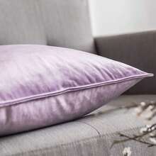 1pc Velvet Trimmed Solid Square Cushion Cover, 18 X 18 Inch (45 X 45 Cm), For Sofa, Bedroom, Car - Mauve Purple - View 3