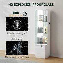 Lockable Curio Display Cabinet With Glass Door,65" Lighted Curio Cabinet With 3 Color Lights For Collectibles,3-Tier Display Case With Human Body Sensor,Glass High Gloss Storage Cabinets