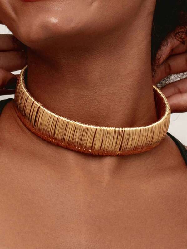 1pc Women's Simple Minimalist Woven Gold Choker Necklace, Suitable For Daily Wear
