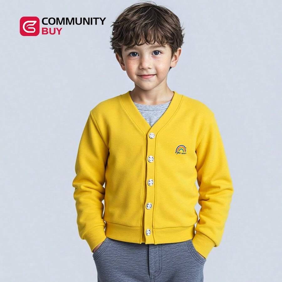 Nuevo Chaqueto para Niños de Otoño/Primavera, Color Sólido con Bordado Infantil, Blusa Infantil Casual de Tejido de Punto