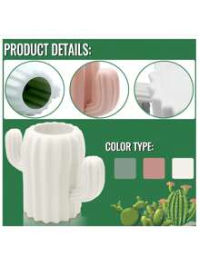 قطعة واحدة من صندوق منظم المكتب بشكل نبات الصبار - حامل أقلام وأقلام رصاص من راتنج ABS، بلون أزرق فاتح أو وردي، وعاء قرطاسية مكتبية أنيق، مثالي لمستلزمات الفن، حامل أقلام مكتب جميل