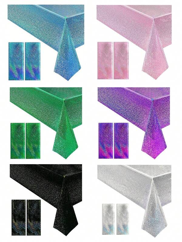 2pcs Pink Holographic Tablecloth, Shiny Pink Plastic Tablecloth, 54" X 86.6" Foil Disposable Rectangular Tablecloth, Suitable For Birthday Party, Wedding Anniversary, Bachelorette Party, Christmas Dinner Table Decor