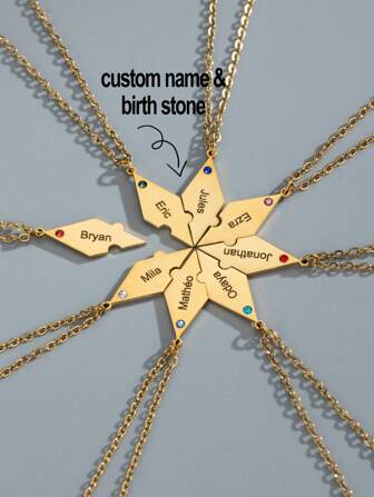 1 Pc Engraved Name Splicing Puzzle Necklace,Personalized Stainless Steel Necklace Puzzle Piece Pendant For BFF,Engraved DIY Multiple Pieces Family Custom Name Puzzle Necklace For Sister Brother,Mother'S Day Gift Friendship Gift,Memorial Gift