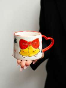 1 件圣诞陶瓷杯，欧洲节日图案礼品咖啡杯，带雪花和圣诞树的可爱少女陶瓷杯，心形创意手绘咖啡杯，圣诞礼物 - 彩色 - 查看 11