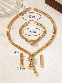 4pcs/Set 18K Gold Plated Minimal Hollow Wide Necklace, Bracelet, Earring Jewelry Set, Luxury Versatile Women Accessory