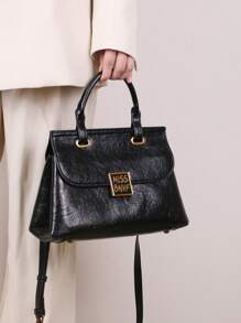 2025 New High-End Fashion Women's Handbag, Retro Burgundy Oiled Wax Leather Luxury Large Capacity Women's Messenger Bag, OL Commuter Style High-Quality Tote Briefcase, Elegant One Shoulder Crossbody Bag, Pleated Soft Leather Lock Unique Niche Design Women Bag - Multicolor - View 6