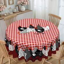1pc Vintage Farmhouse Round & Rectangular Tablecloth, Multiple Sizes, Rooster Red Plaid Pattern Print Design, Suitable For Spring/Summer, Kitchen, Picnic, Fits Easter, Birthday, Mother's Day, Graduation, Wedding Gifts - Multicolor - View 8