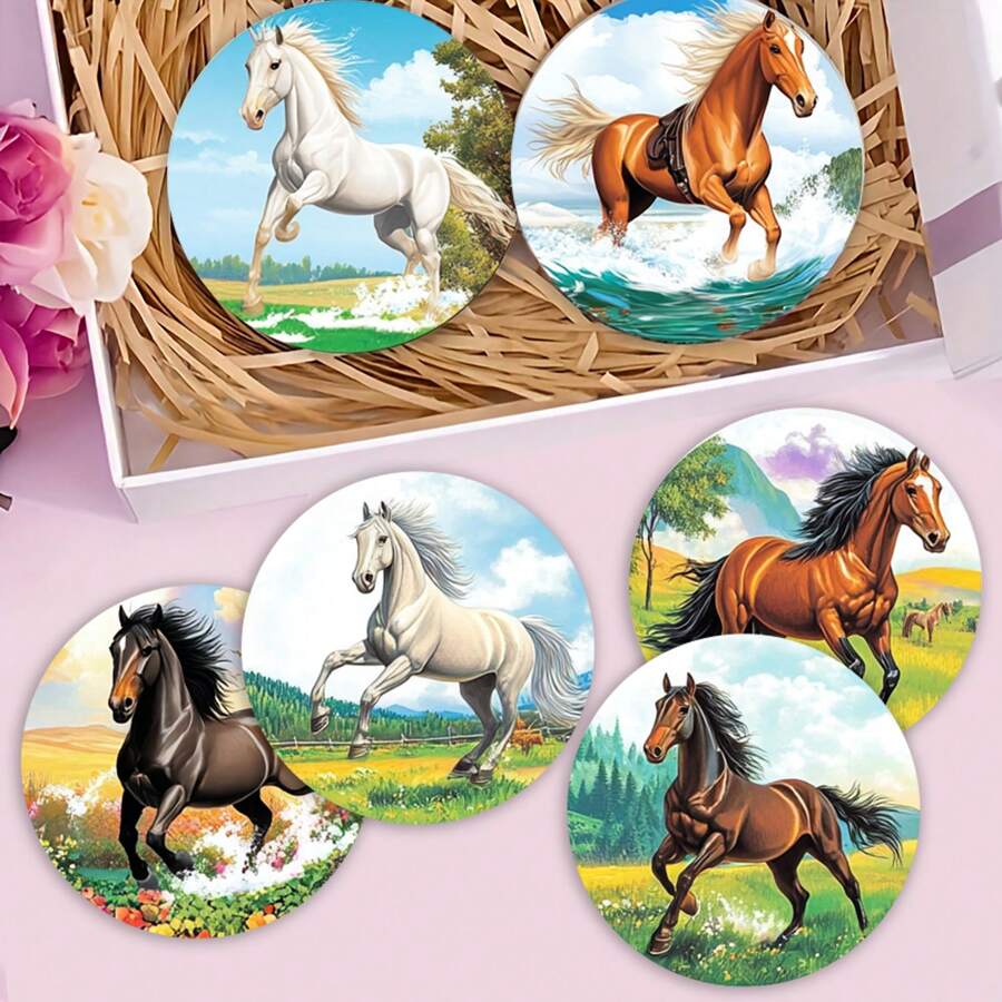 1 set/4 pièces/6 pièces de dessous de verre en boue de diatomées à motif cheval, dessous de verre à fleurs pour café, décorations multi-occasions pour maisons et restaurants, cadeaux de fête, décorations de table, décorations quotidiennes, décorations de fête à thème.