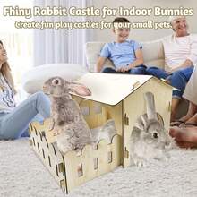 1 Set Castillo de madera para conejos, refugio de madera para interiores para conejos, chinchillas, hámsters y cobayas - Multicolor - Ver 6