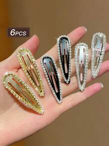 6pcs Women's Elegant Sparkling Crystal Hollow Water Drop Shaped Hair Clips, Suitable For Party, Recommended As Women's Hair Accessory Gift, Claw Clips, Hair Claws, Hair Slide, Hair Barrettes, Rave Accessories - Multicolor - View 2