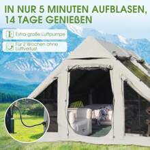 8-Personen Luftzelt mit Luftpumpe, Allwetter-Blow-Up-Zelt mit Privatschieber, Schnellaufbau-Familienzelt für Glamping, Wandern, Angeln und Garten