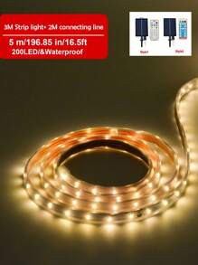 户外太阳能 LED 灯带，600LED 300LED LED 长条灯 IP65 全防水亚克力胶带，带遥控自粘，可切割太阳能自动开/关绳灯，适用于露台泳池露营装饰（太阳能/USB 电源代码）