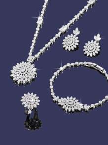 5 件/套 新款时尚 90 厘米毛衣长项链耳环首饰套装 女士婚礼派对锆石 CZ 非洲迪拜新娘首饰