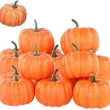 10 件橙色人造南瓜，丰收装饰泡沫南瓜套装，适合万圣节感恩节秋季装饰，逼真的人造南瓜，适合节日家居装饰 - 彩色 - 查看 6
