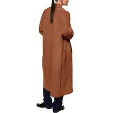 Womens Long Sleeve Maxi Cardigan Open Front Oversized Knitted Sweater Coat Casual Lapel Warm Overcoat With Pockets - Nâu đỏ - Xem 3