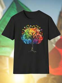 T shirt uomo Colorful Tree with Butterflies maglietta estiva traspirante moda casual vestibilità comoda regalo originale stampa colorata novità  ideale per tutte le occasioni