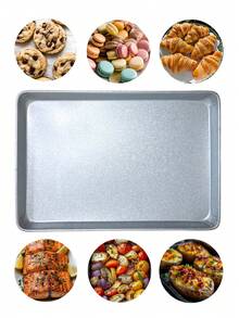 2 Piezas De Bandeja De Horneado Rectángular de Aluminio, 45cm x 31cm, Gran Capacidad, Adecuado Para Hornear Galletas, Pan, Macarrones, Verduras Al Horno - Gris Claro - Ver 2