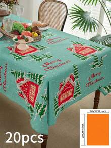 1 pièce Nappe de table de Noël avec imprimé de maison rouge et flocons de neige, convient pour la décoration de fête familiale de vacances de Noël, couverture de table de cuisine et de salle à manger, décoration de meuble TV