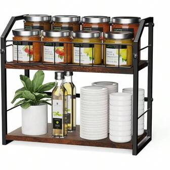 Counter Organizer, 2Tier  Countertop Organizer With Guard S, Durable Spi Rack  Coffee Station Organizer For Countertop, Spi Oganizer For Ome Organization