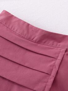 Set de 2 piezas para niñas pequeñas: Blusa elegante y dulce con cuello de moño de lunares rosas y falda corta de línea A única, apropiado para uso casual, vacaciones, salidas diarias, regalos, primavera/verano/otoño