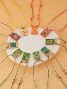 1pc Fashionable Minimalist Colorful Heart-Shaped Tarot Card Pendant Necklace, Suitable For Holidays Gift And Daily Wear