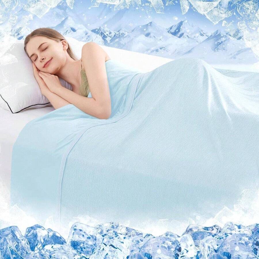 Cooling Blankets For Hot Sleepers, Cool Summer Blanket Keep Body Cool For Night Sweats Double Sided Lightweight Breathable Blanket For Bed Couch Sofa, Queen(90"X90"), Grey - 淺藍色 + 單人床 (60"x80") - 查看 1