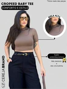 Baby Look Feminine Low-Cut Fernanda T-Shirt Basic Blouse V Fernanda - Rỉ Nâu - Xem 4