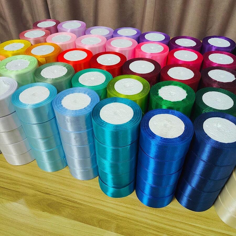 4厘米缎带花礼品包装，手工玫瑰花瓣，可用于花束，适合婚礼、派对、节日装饰 - 彩色 - 查看 1