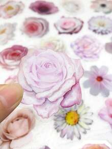 50张粉色花朵透明PET贴纸适用于手机笔记本电脑行李箱笔记本头盔DIY美观防水贴纸学生创意礼物 - 彩色 - 查看 4