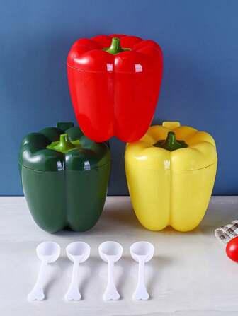 3pcs/Set Chili Shaped 4-Compartment Spice Jar With Lid, Seasoning Storage Container
