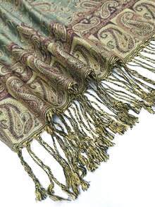 1pc Women's Fashion Multi-Color Cashew Scarf, Classic Paisley Pattern Headscarf & Shawl, Silky Cashmere Accessory, Suitable For Daily Wear, Beach Cover-Up, Holiday Gift, Air-Conditioned Room, All Seasons - Light Green - View 3