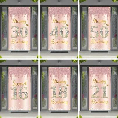 1 قطعة - لافتة باب عيد ميلاد 16 18 21 30 40 50 60 70 80 للبنات والنساء - خلفية ديكور وإكسسوارات حفلة، دعائم لصور البوث الفوتوغرافي، لافتة معلقة من البوليستر لأعياد الميلاد المهمة