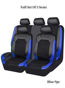 全套汽车座椅套（5座/9件），前排座椅套（2座/4件），通用型汽车座椅套，采用皮革和3D透气网布制成，拉链设计，预留头枕开口，适用于轿车、卡车和SUV，兼容安全气囊。9件套包含：2个前排座椅套、1个靠背套、1个后排座椅套和5个头枕套。4件套包含：2个前排座椅套和2个头枕套。