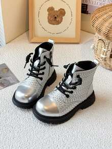 1双儿童平底靴，时尚秋冬 - 銀色 - 查看 2