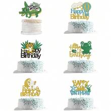 1pc Elephant Happy Birthday Cake Topper/Baby Children 1st Birthday Zoo Cake Decor/Baby Shower/Cute Elephant Wild Animal Theme Birthday Party Decorations - Gold Glitter - Multicolor - View 1