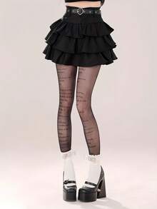 New Arrival Black Multi Sweet Fluffy Cake Skirt High Waist Women Sexy Spicy Design Half Skirt Thin Gauze Skirt Fluffy Star Chain Style Cute Black Cake Skirt - màu đen - Xem 2
