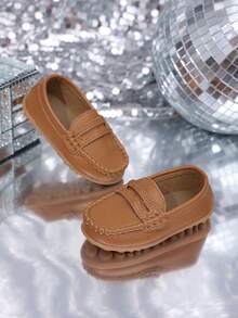 一双男童女童2025春秋新款儿童豆豆鞋男女童时尚超纤皮单踢鞋软底皮鞋 - 棕色 - 查看 7