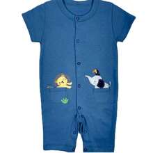Espevitados Short Baby Blue Jumpsuit Embroidered With Lion And Elephant